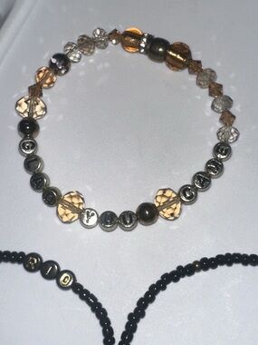 Amber and Silver Personalized Beaded Stretch Bracelet